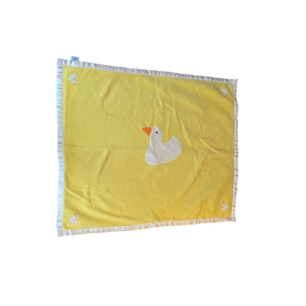 Vintage 2000 Jack Rabbit Creations Yellow Duck Baby Blanket Satin Trim Fleece